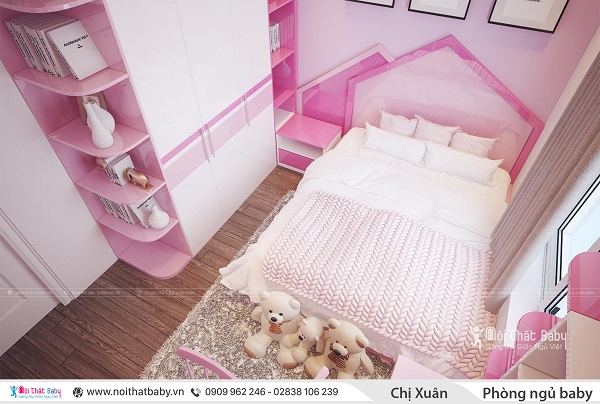 Thiết kế nội thất phòng ngủ bé gái màu hồng dễ thương.